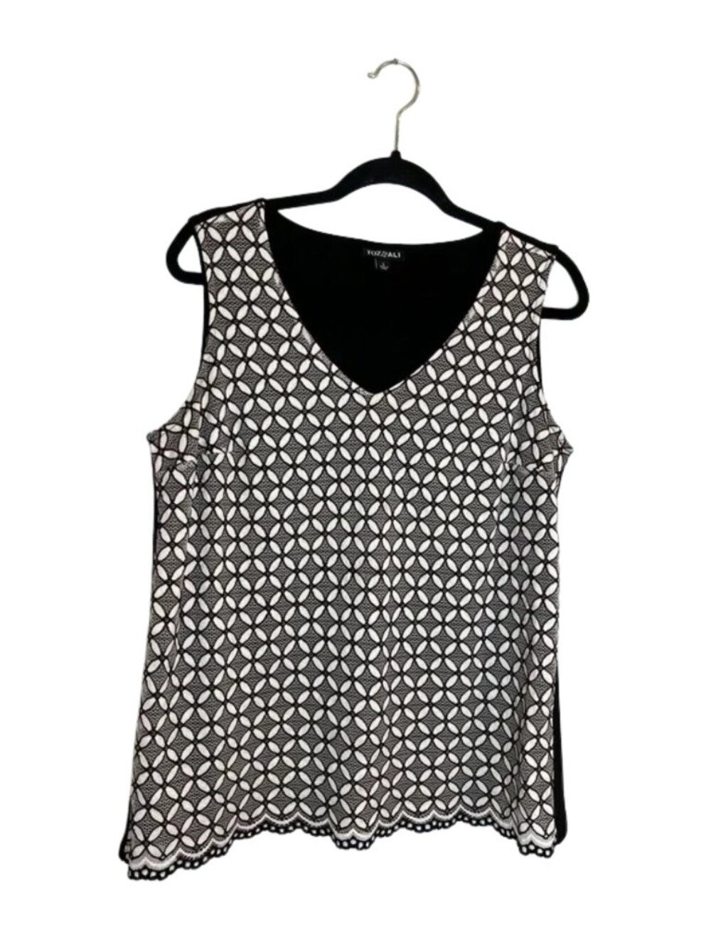 Roz & Ali Women's Floral Pattern Sleeveless Tank Top Black And White Size L
